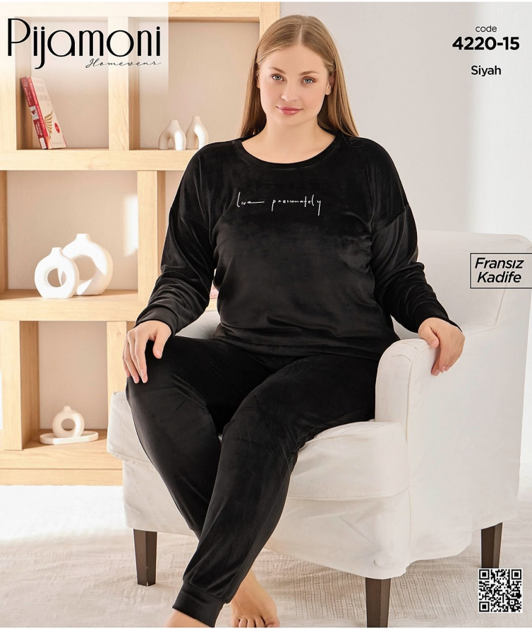 Pijamoni 4220-15 Fransız Kadife Pijama Takım