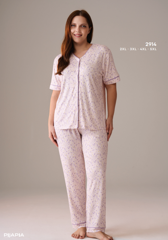 Pijapia 2914 Boydan Düğmeli Büyük Beden Pijama Takım