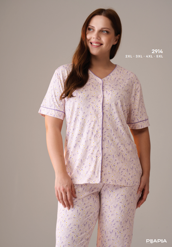 Pijapia 2914 Boydan Düğmeli Büyük Beden Pijama Takım