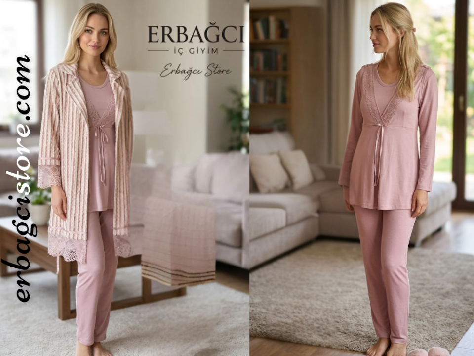 Bone 6329 Pudra Renk Kadife Sabahlıklı Pijama Takım
