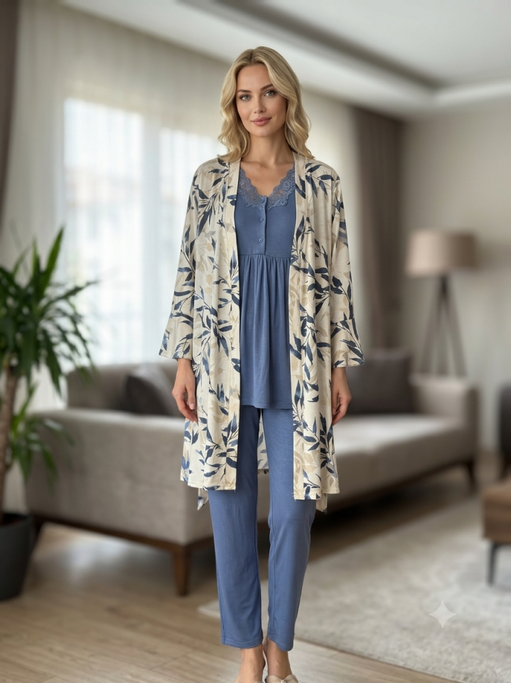 Bone 6327 Dokuma Sabahlıklı Pijama Takım