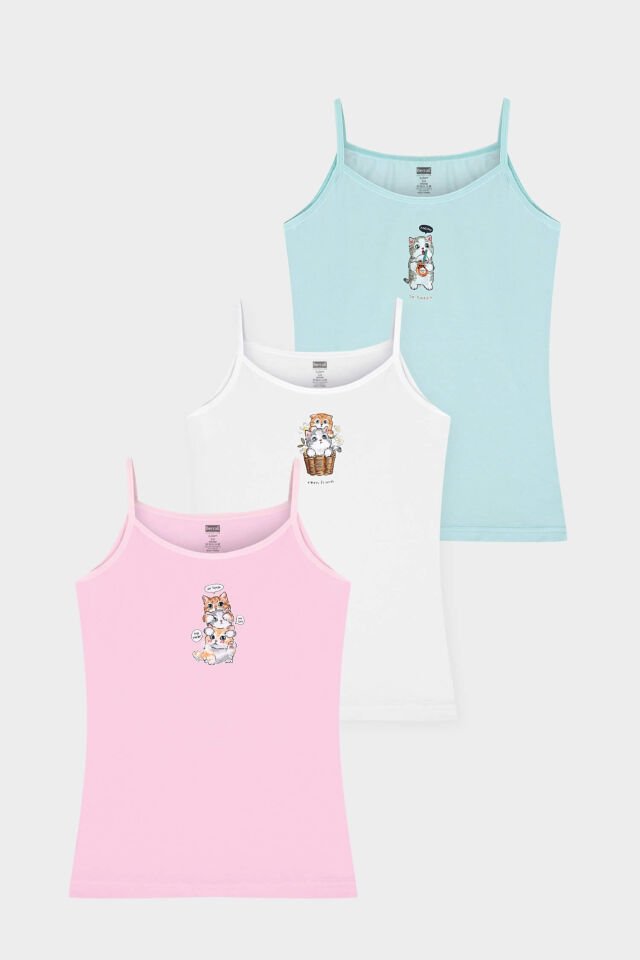 Berrak 5651 3'lü Kız Çocuk İp Askı Atlet