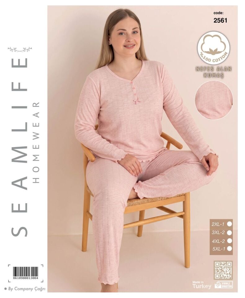 Seamlife 2561 %100 Pamuk Battal Kadın Pijama Takım