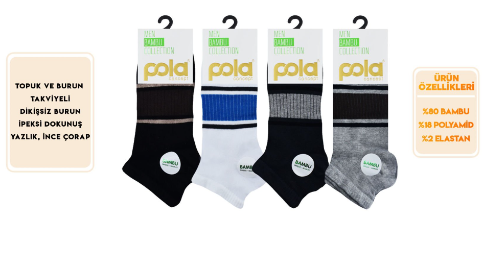 Pola 4180 Erkek Bambu Patik Çorap