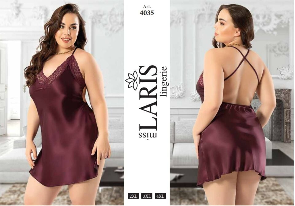 Miss Laris 4035 Büyük Beden Saten Gecelik