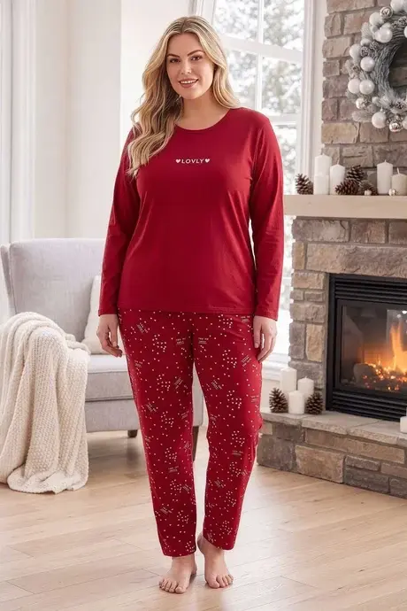 Pijapia 4057 Pamuk Büyük Beden Kadın Pijama Takım