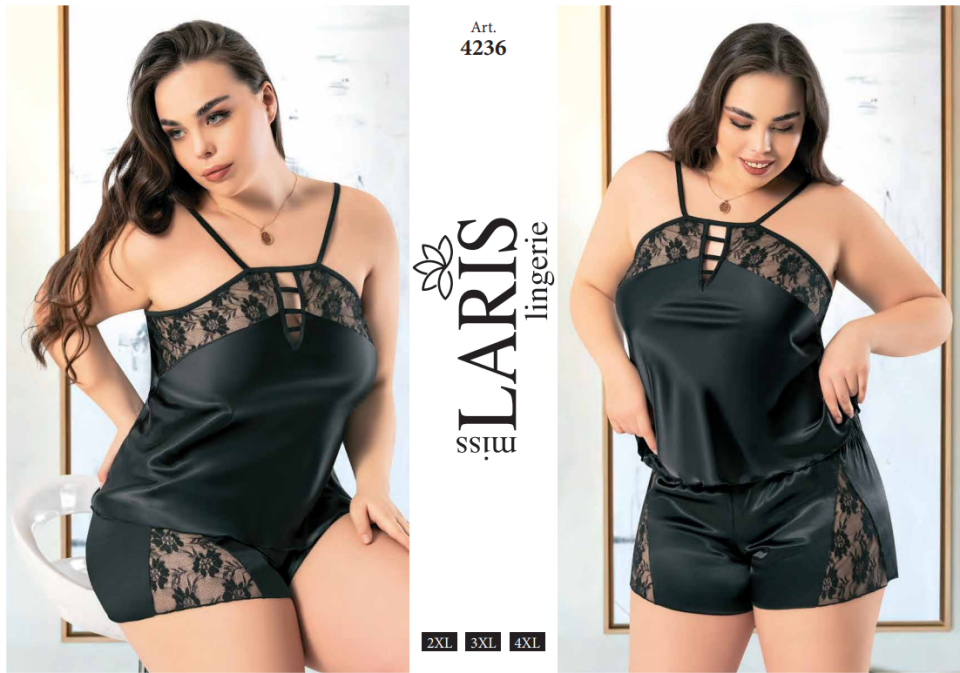 Miss Laris 4236 Büyük Beden Saten Şort Takım
