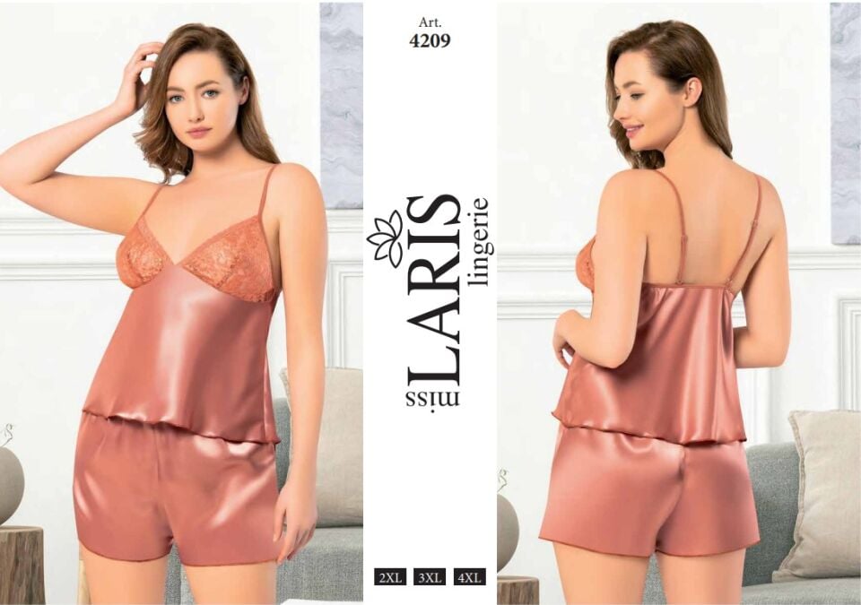 Miss Laris 4209 Büyük Beden Saten Şort Takım
