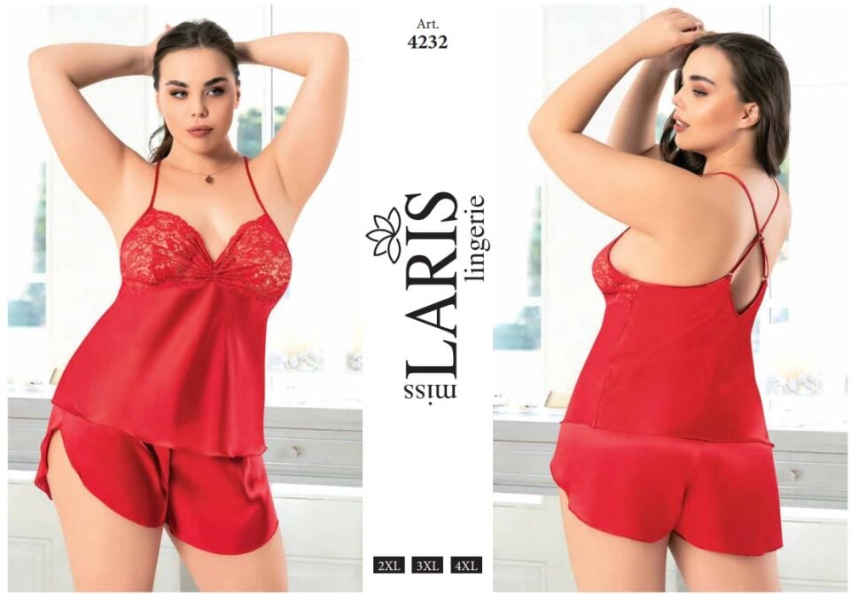 Miss Laris 4232 Büyük Beden Saten Şortlu Takım