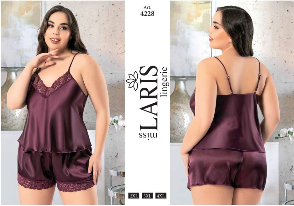 Miss Laris 4228 Büyük Beden Saten Şort Takım