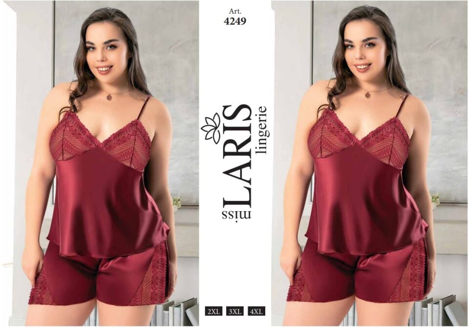 Miss Laris 4249 Büyük Beden Saten Şortlu Takım