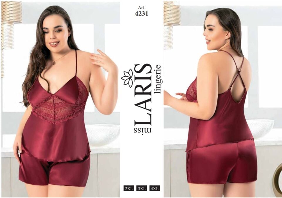 Miss Laris 4231 Büyük Beden Saten Şort Takım