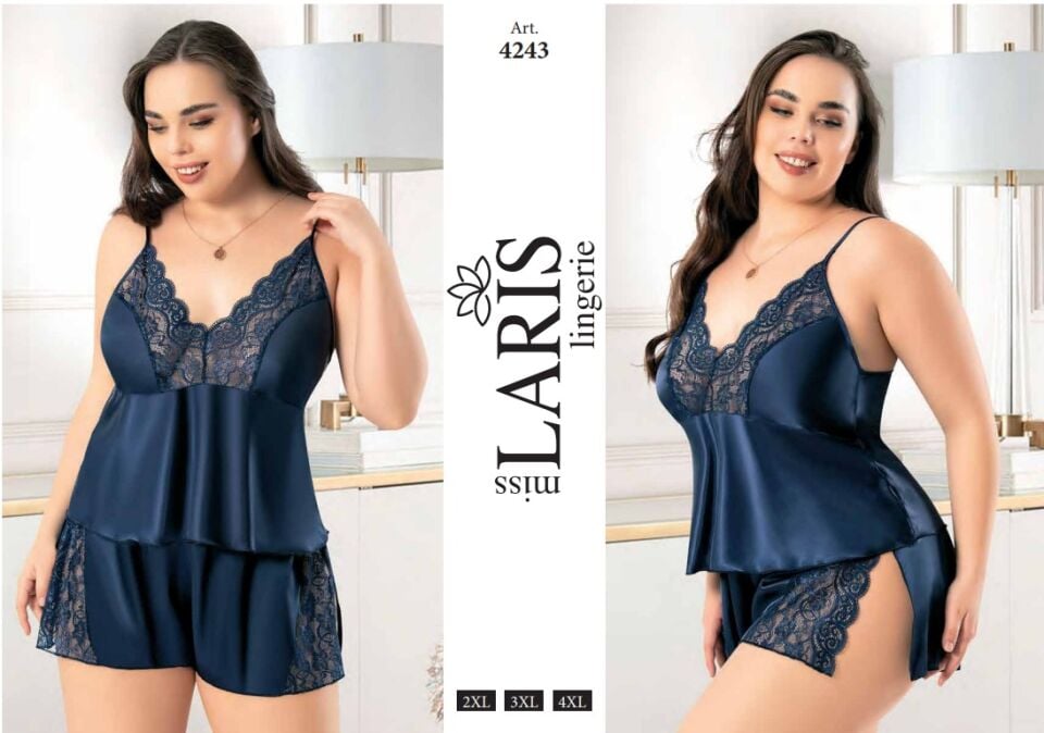 Miss Laris 4243 Büyük Beden Saten Şort Takım