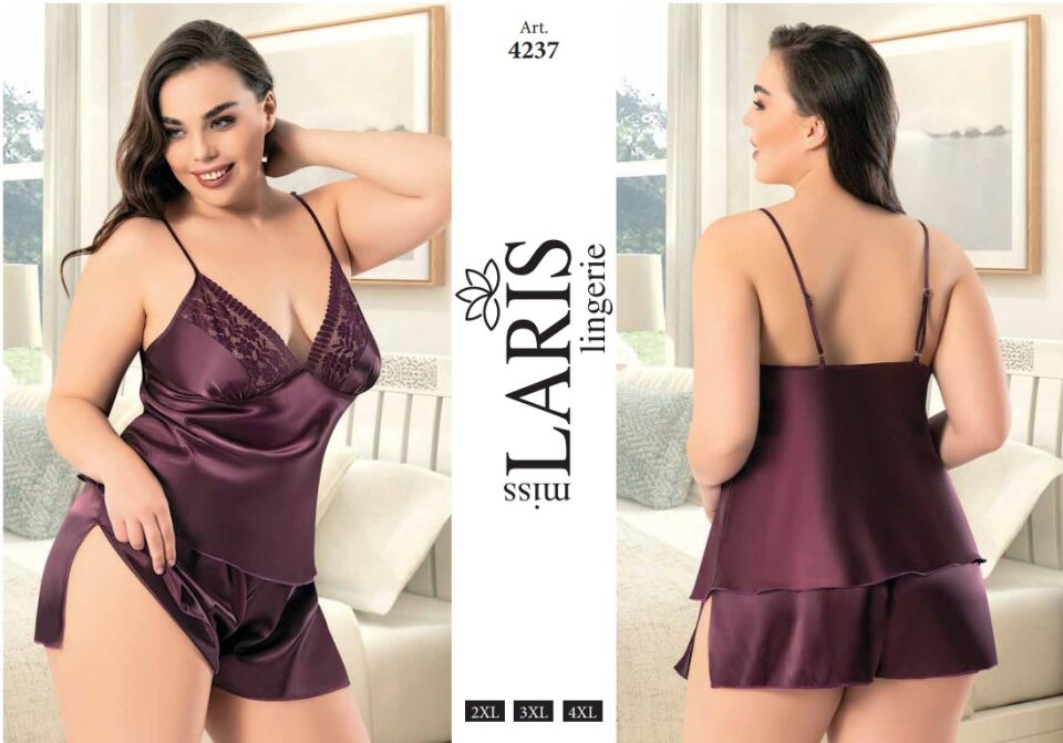 Miss Laris 4237 Büyük Beden Saten Şort Takım