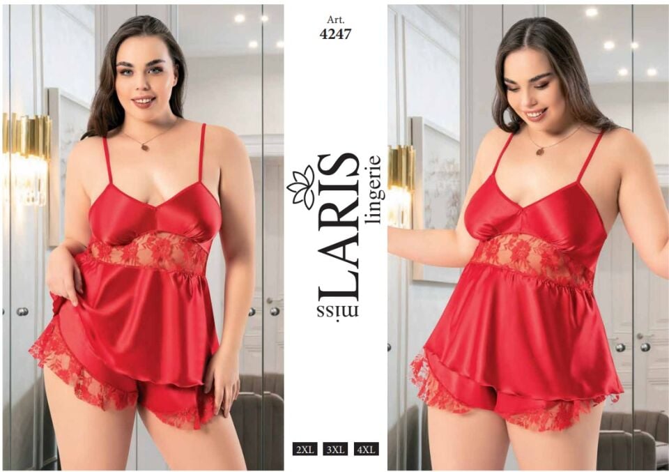Miss Laris 4247 Büyük Beden Saten Şort Takım