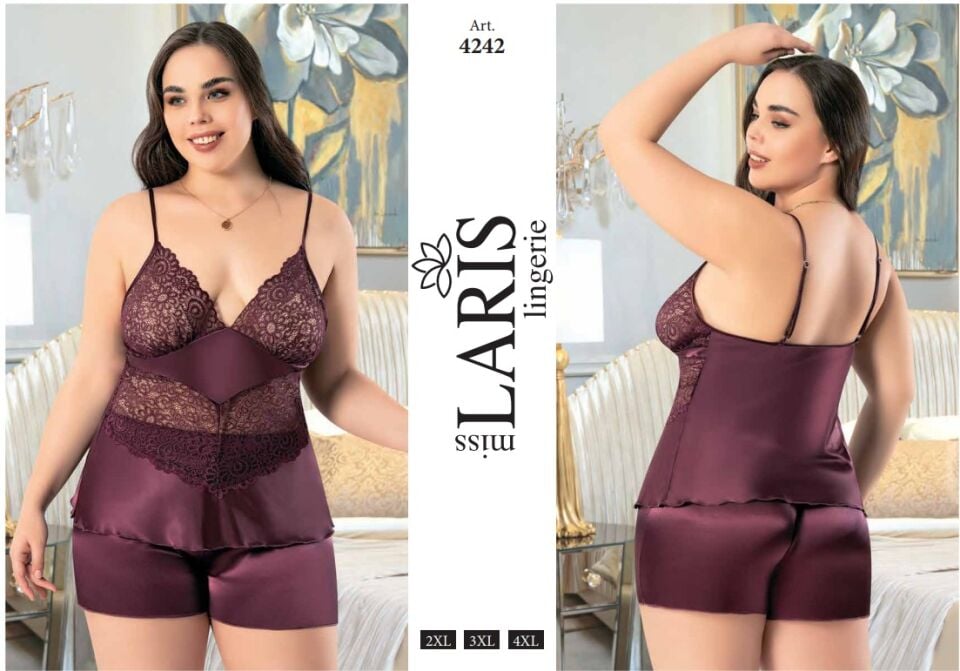 Miss Laris 4242 Büyük Beden Saten Şortlu Takım