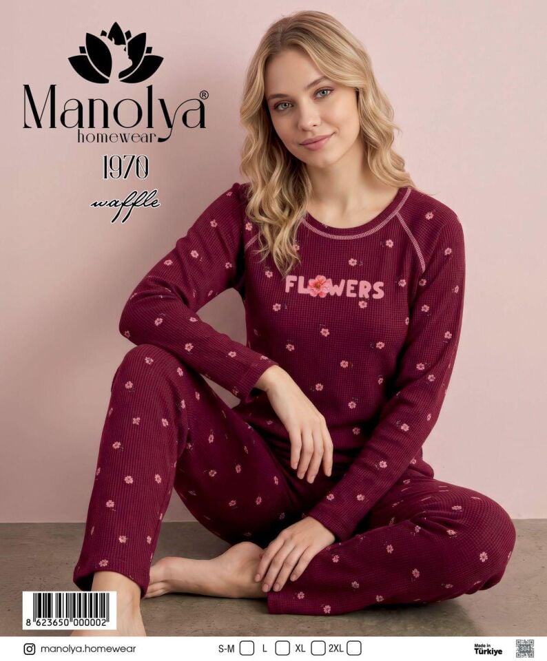 Manolya 1970-1 Bordo Renk Kadın Pijama Takım