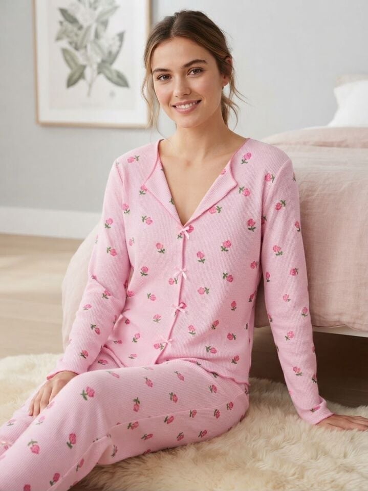 Manolya 2100-6 Pembe Renk Uzun Kol Kadın Pijama Takım