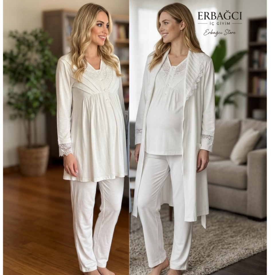 Bone 6305 Ekru Renk Sabahlıklı Lohusa Takım