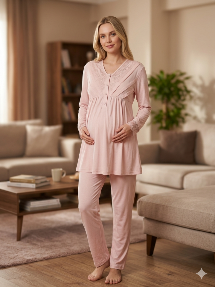 Bone 6305 Pudra Renk Sabahlıklı Lohusa Takım