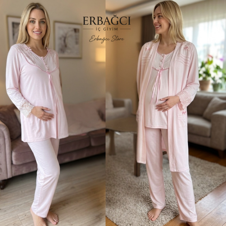 Bone 6302 Pembe Renk Sabahlıklı Lohusa Takım