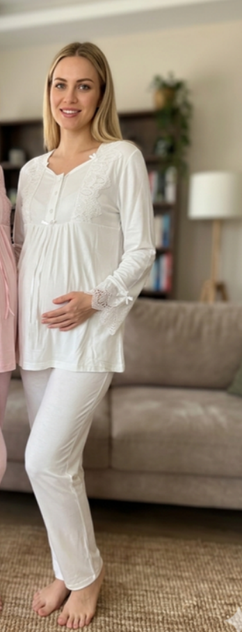 Bone 6109 Ekru Renk Sabahlıklı Lohusa Takım