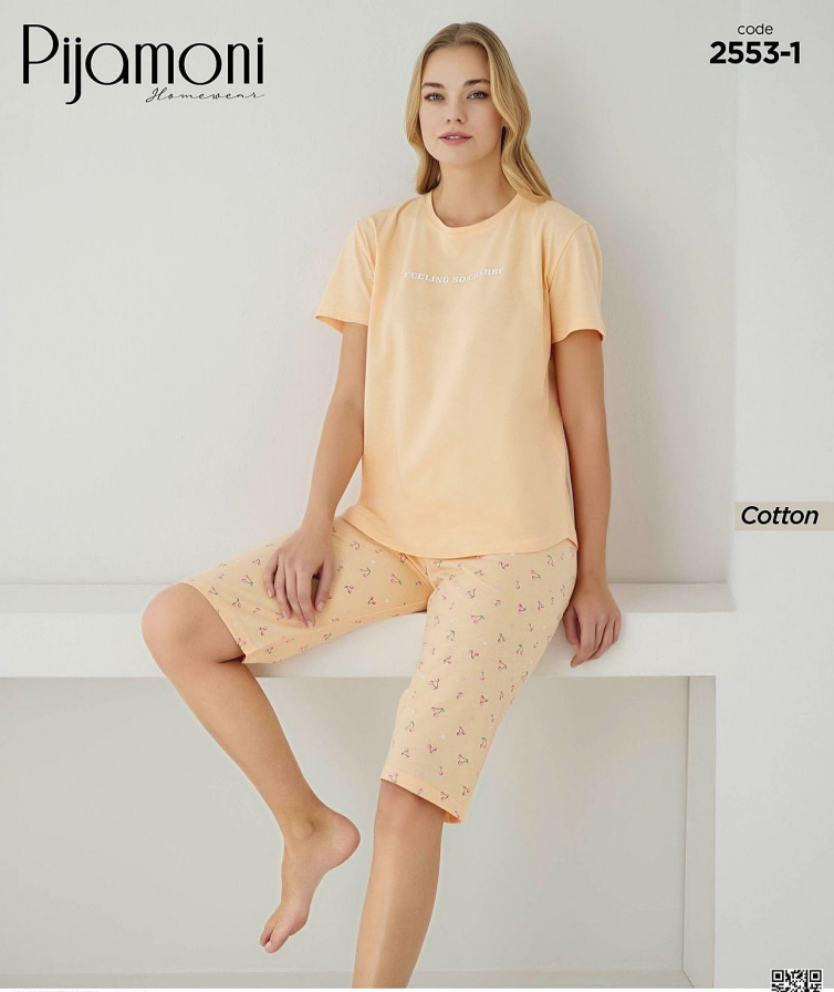 Pijamoni 2553-1 Pamuk Kapri Takım