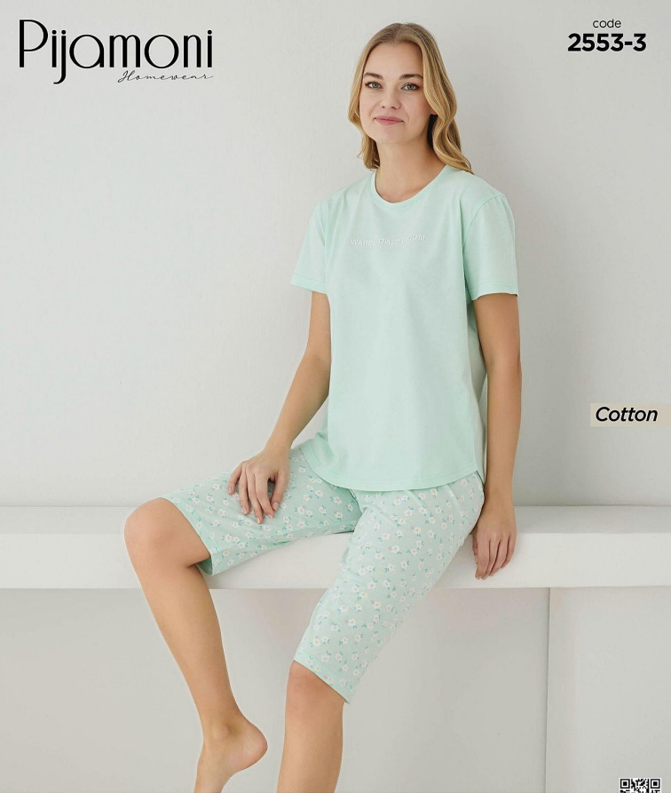Pijamoni 2553-3 Pamuk Kapri Takım