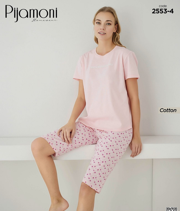 Pijamoni 2553-4 Pamuk Kapri Takım