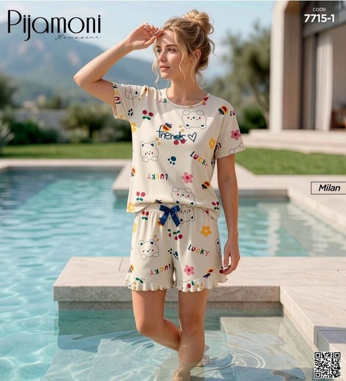 Pijamoni 7715-1 Şortlu Takım