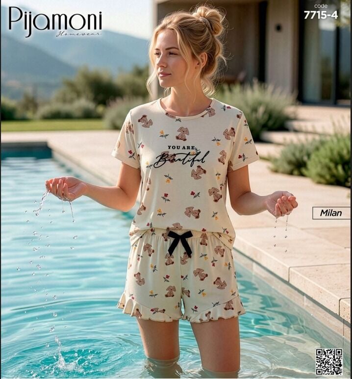 Pijamoni 7715-4 Şortlu Takım