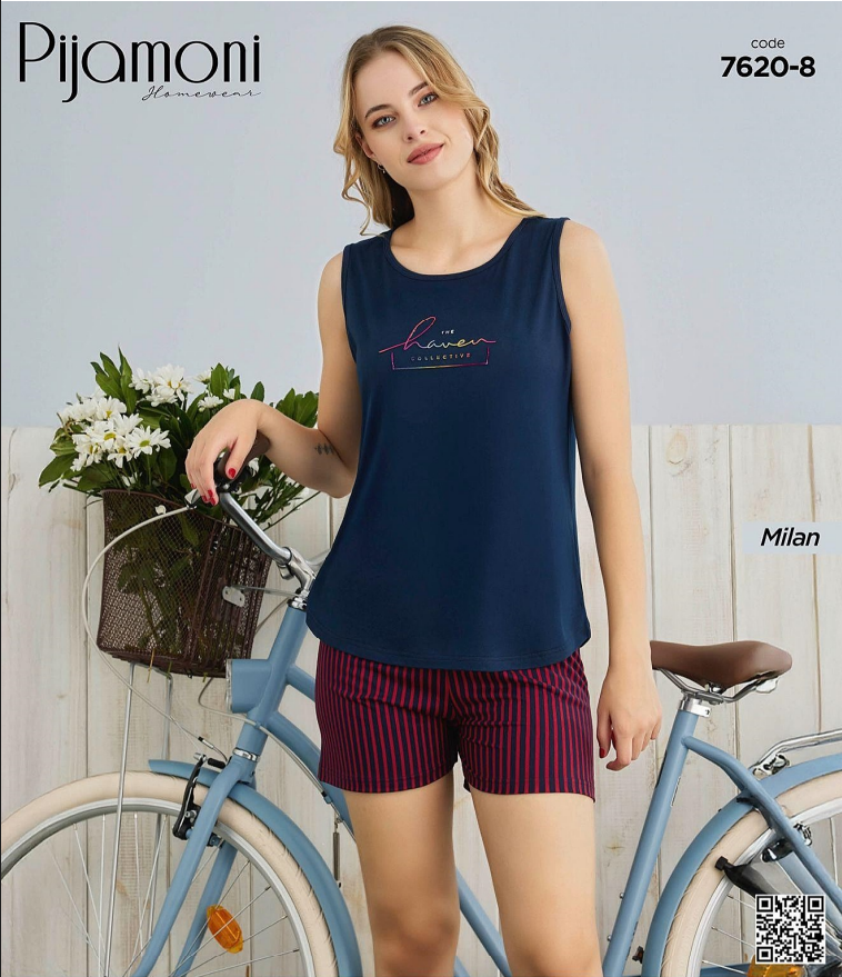 Pijamoni 7620-8 Sıfır Kol Şortlu