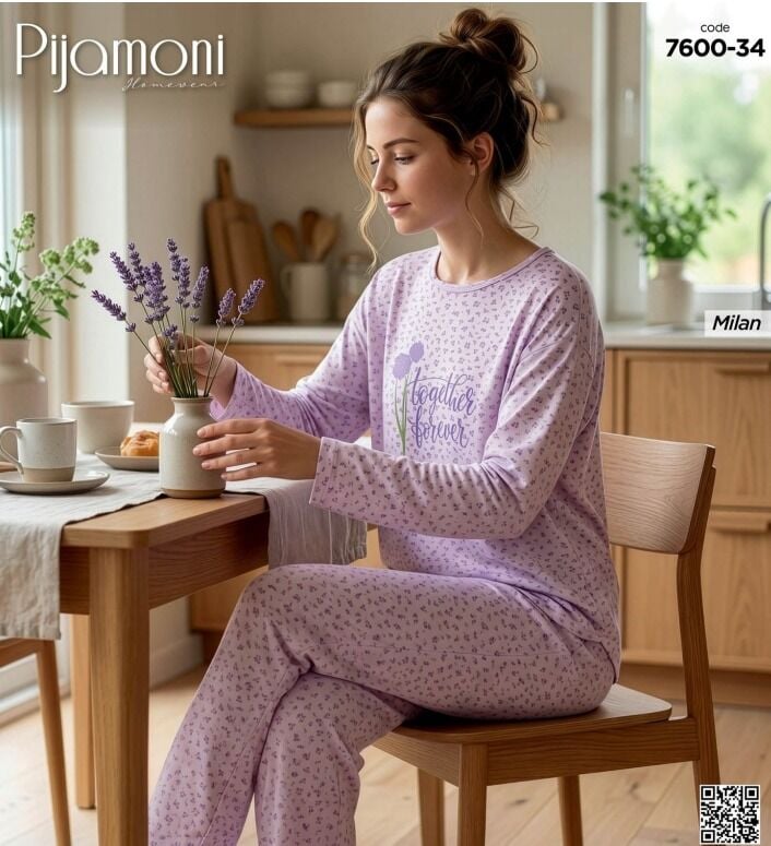 Pijamoni 7600-34 Uzun Kol Pijama Takım