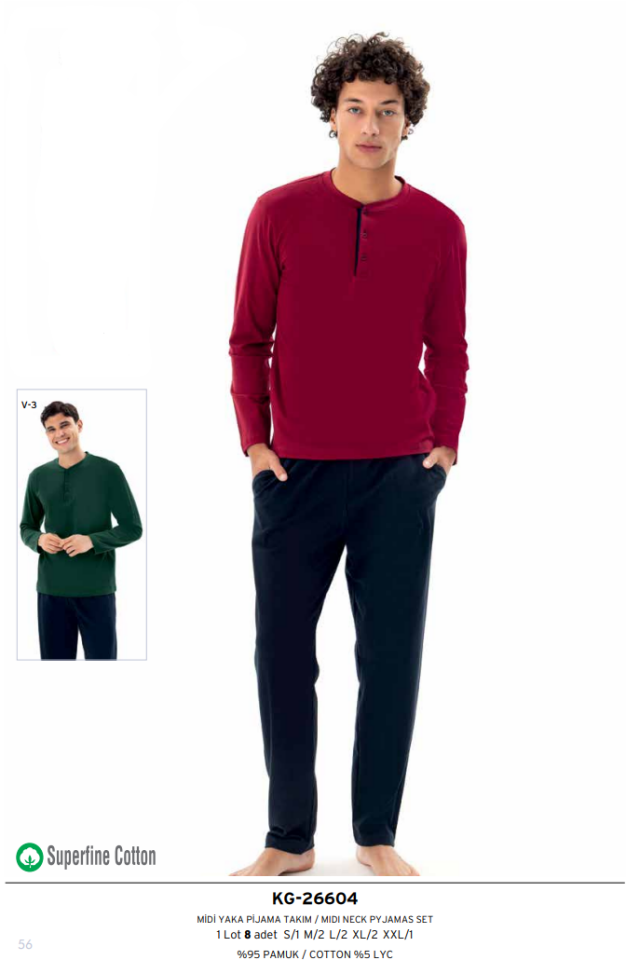 Kly 26604 Yeşil Boydan Düğmeli Erkek Pijama Takım